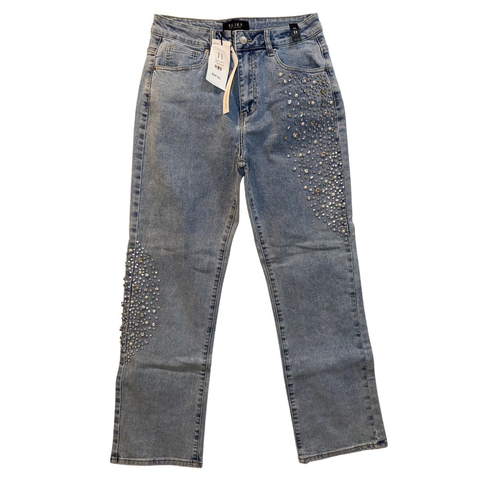 AKIRA Embellished Denim Jeans Light Wash Straight Leg Size 11